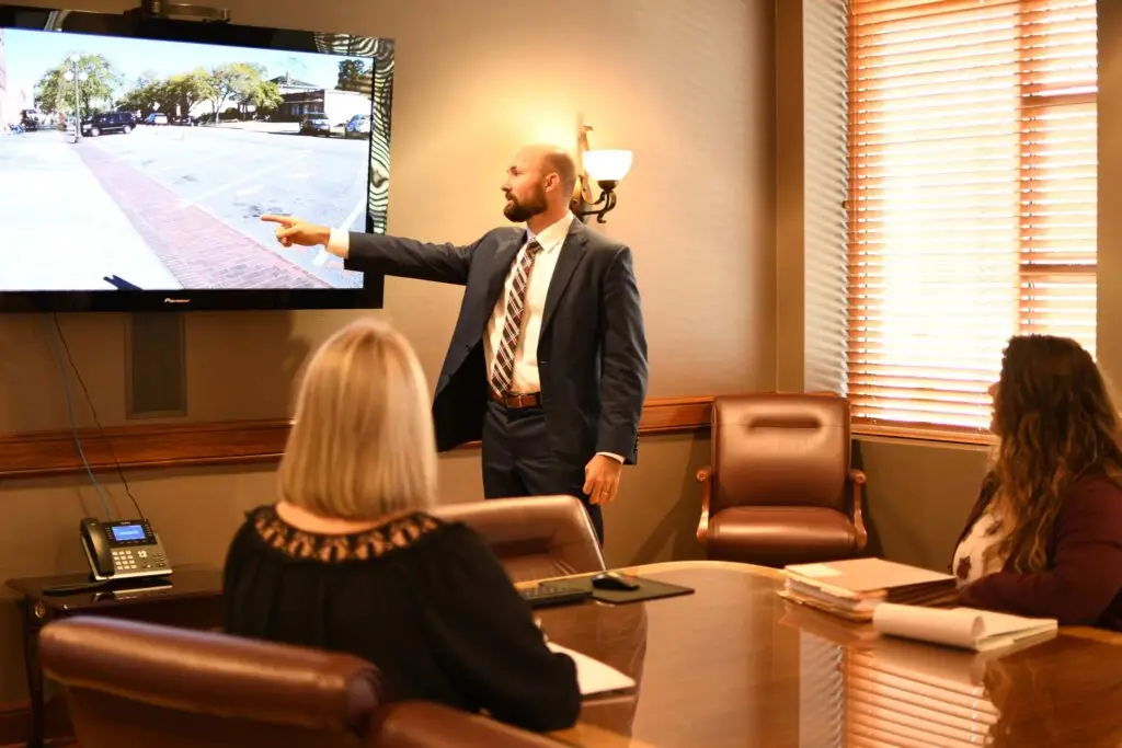 HD Law attorney presenting evidence in conference room